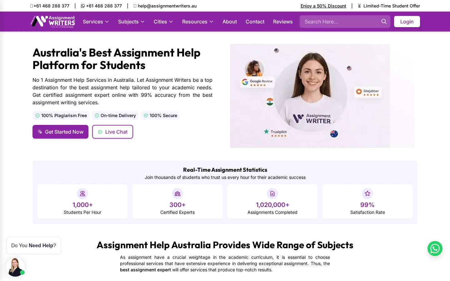 Assignment Writers website homepage